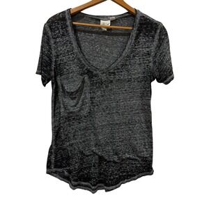 White Crow Womens Charcoal Gray Burnout V-Neck Pocket T-Shirt WT163114B Small